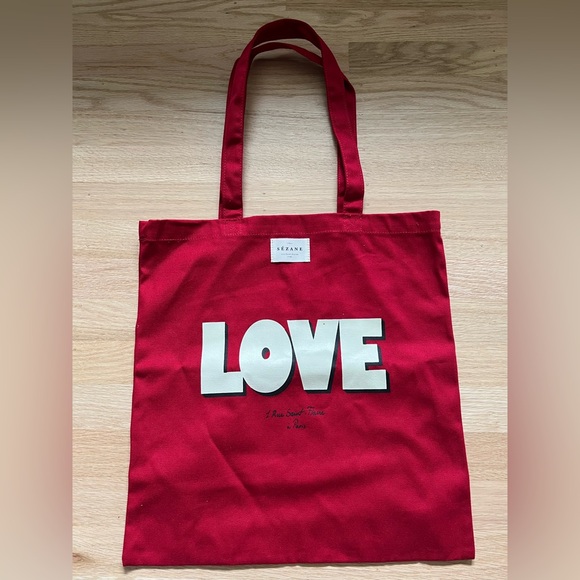 Sezane Handbags - Sezane Red Canvas Tote with White LOVE Print